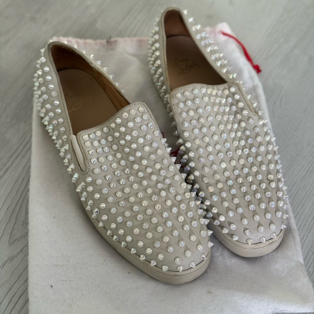 Studded Cream Slip-On Christian Louboutin Shoes